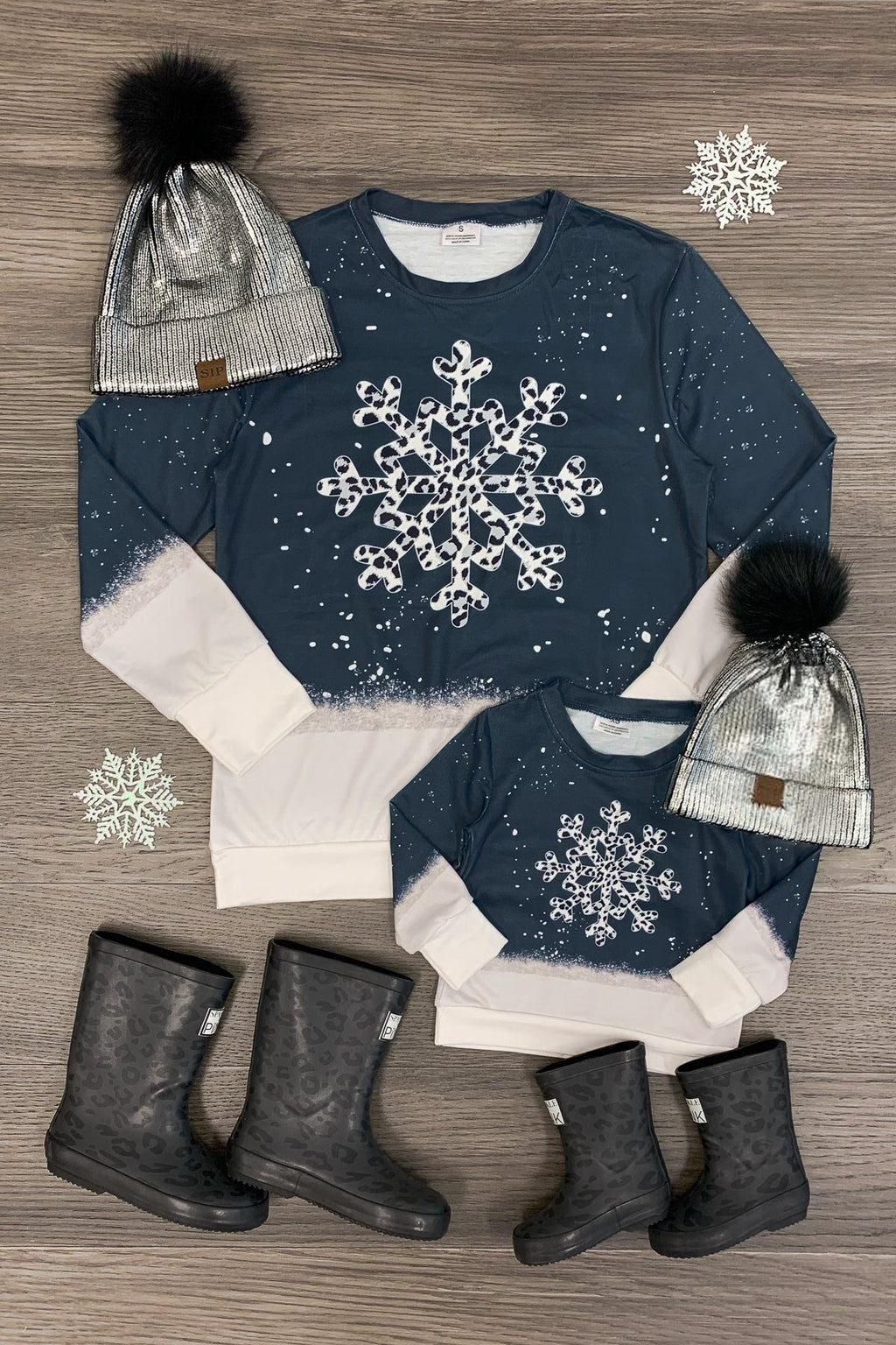 Mom & Me - Leopard Snowflake Long Sleeve Top - Sparkle in Pink