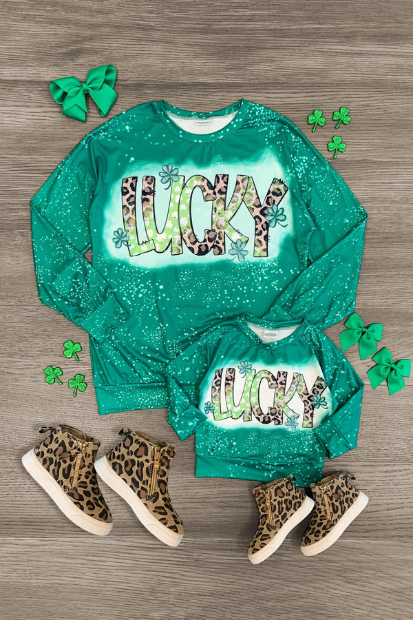 Mom & Me - "Lucky" Green Cheetah Long Sleeve Top - Sparkle in Pink