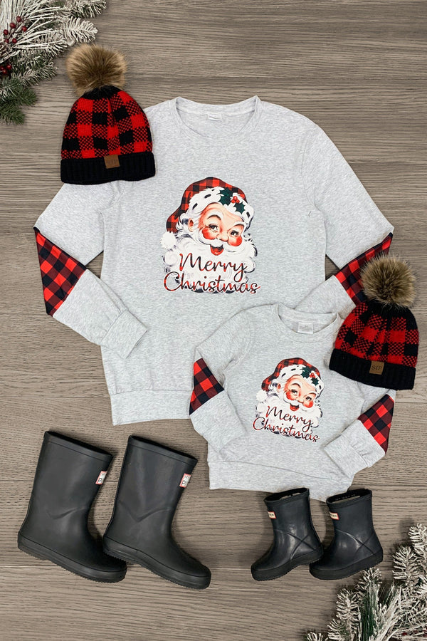 Mom & Me - "Merry Christmas" Gray Santa Top - Sparkle in Pink