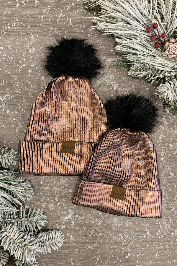 Mom & Me - Metallic Sparkle In Pink Beanies - Many Colors! - Sparkle in Pink