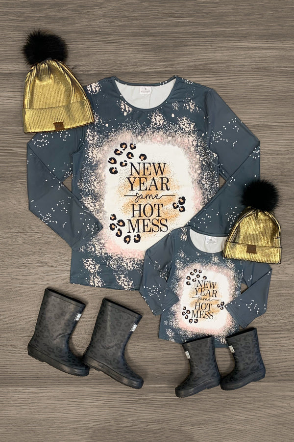 Mom & Me - "New Year Same Hot Mess" Top - Sparkle in Pink