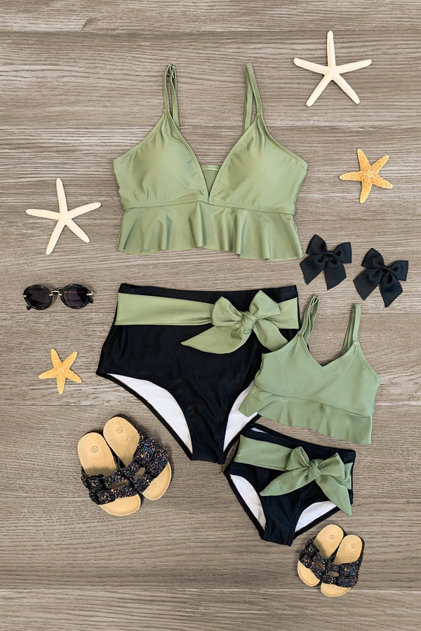 Mom & Me - Olive Green & Black Tie Bikini - Sparkle in Pink