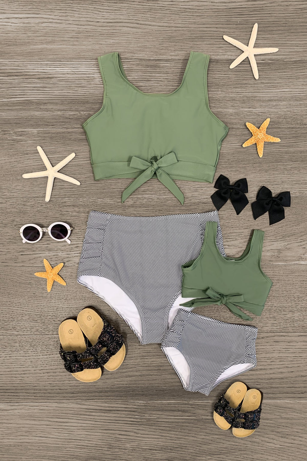 Mom & Me - Olive Green Striped Bikini - Sparkle in Pink