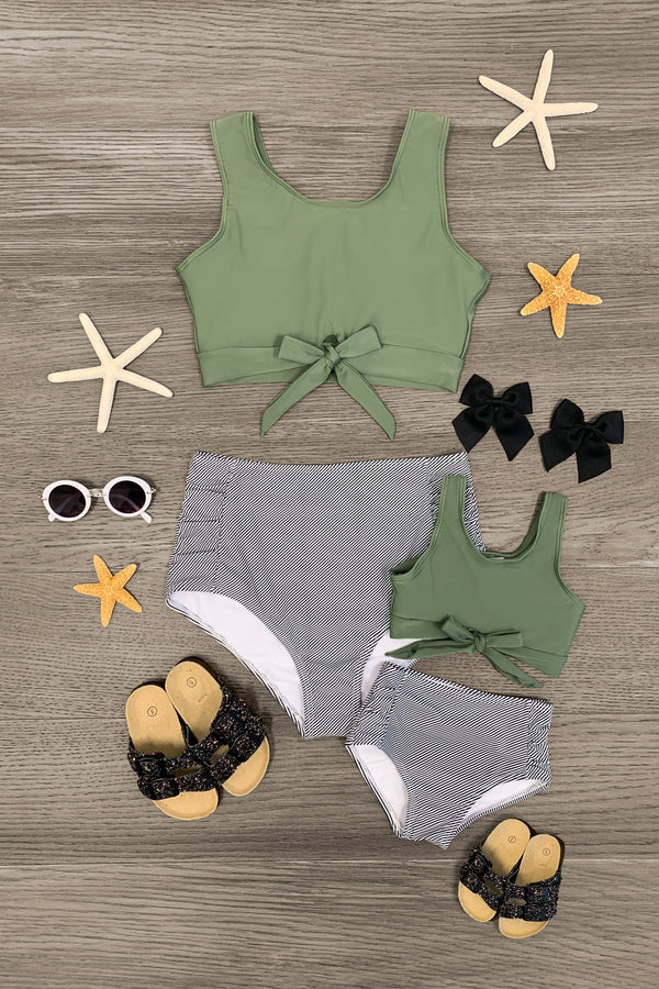 Mom & Me - Olive Green Striped Bikini - Sparkle in Pink