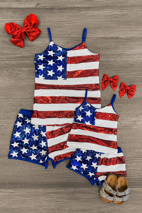 Mom & Me - Patriotic Sequins Tank Short Set - Sparkle in Pink