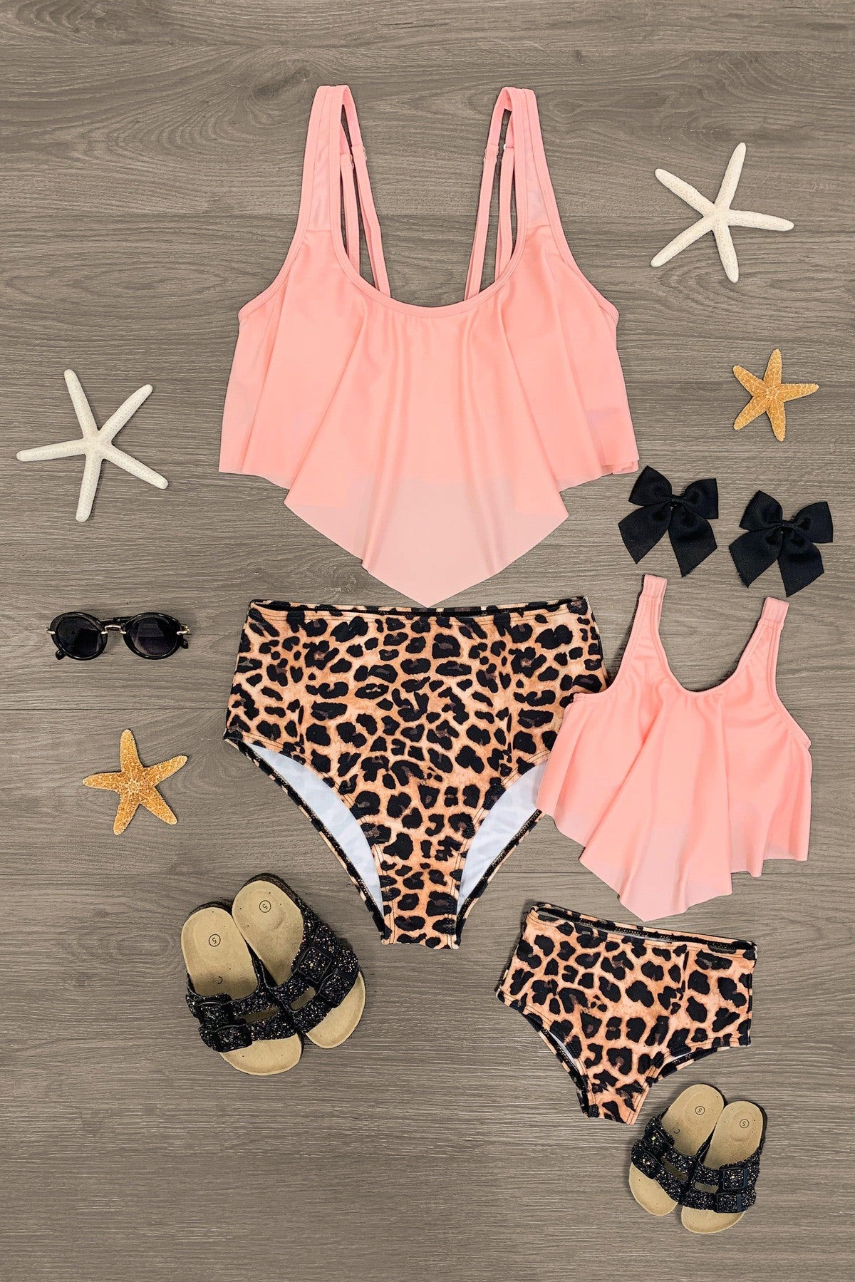 Hot Pink Tankini Leopard Two Piece Bikini Swimsuit - Final Sale