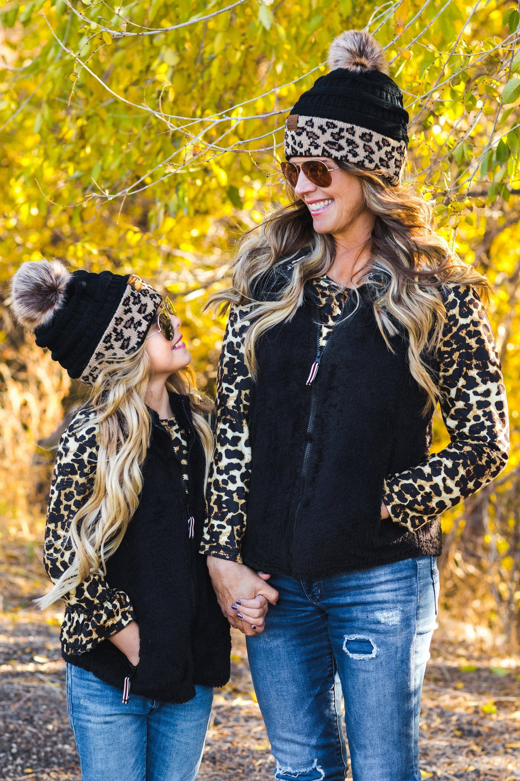 Mom & Me - SIP Beanies- Black/Cheetah - Sparkle in Pink