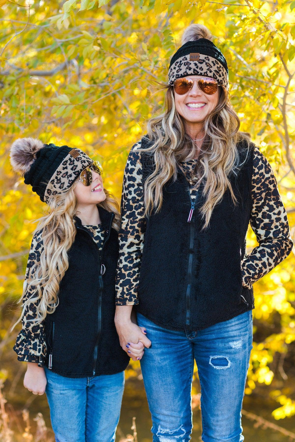Mom & Me - SIP Beanies- Black/Cheetah - Sparkle in Pink