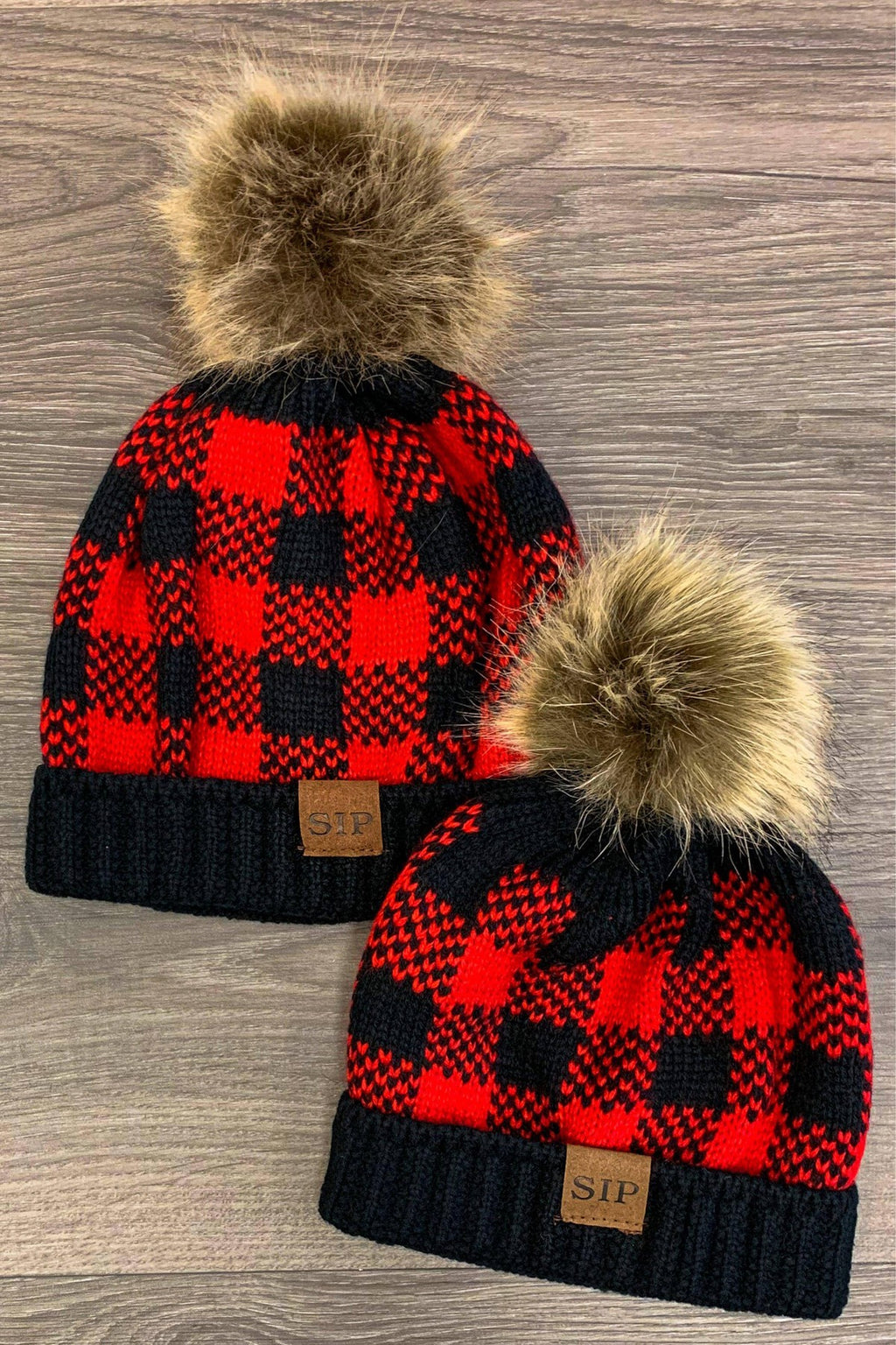 Mom & Me - SIP Plaid Beanies - Sparkle in Pink