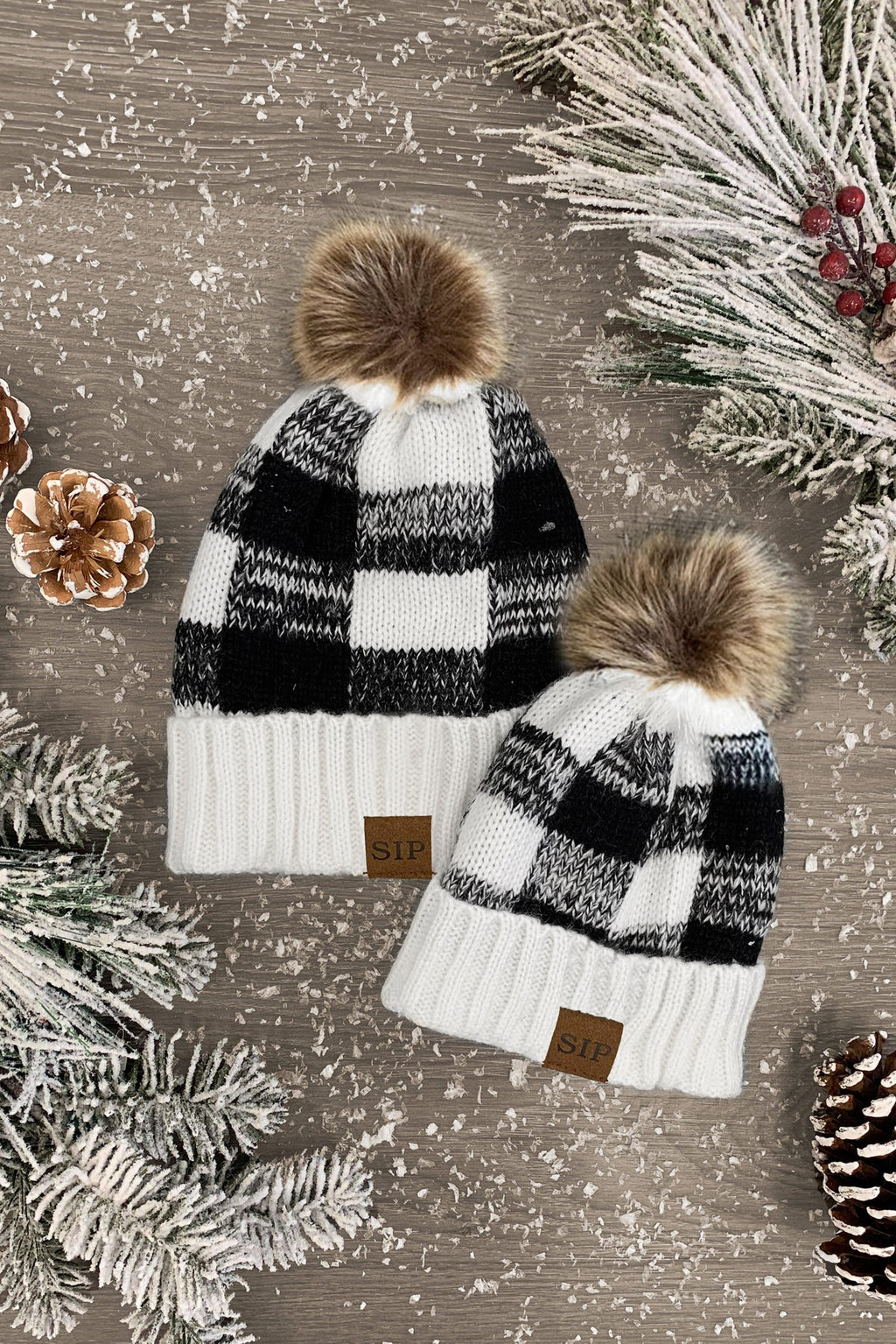 Mom & Me - SIP Plaid Beanies - Sparkle in Pink