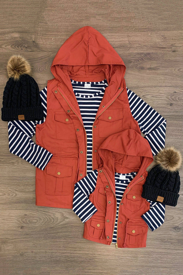 Mom & Me - Stripe Vest Set - Rust - Sparkle in Pink