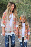 Mom & Me - Tan Floral Lace Kimonos - Sparkle in Pink