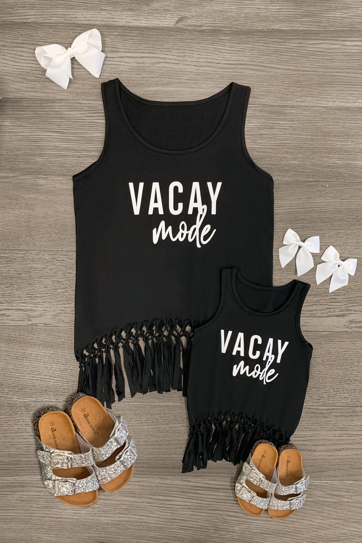 Mom & Me - "Vacay Mode" Black Tank Top - Sparkle in Pink