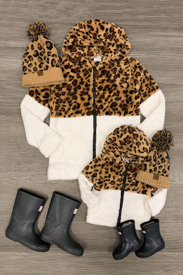 Mom & Me - White Cheetah Sherpa Hoodie - Sparkle in Pink