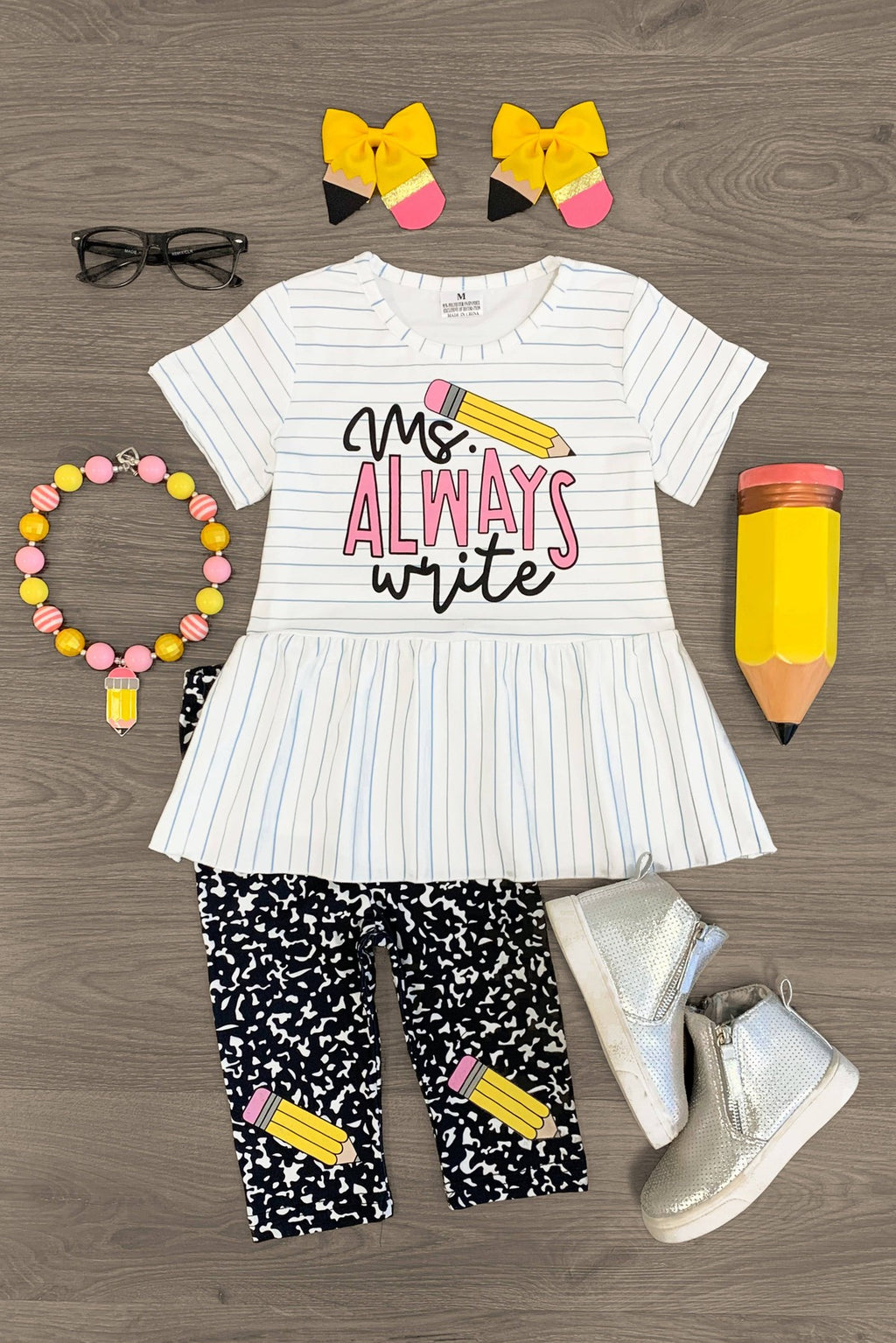 "Ms. Always Write" Legging Capri Set - Sparkle in Pink