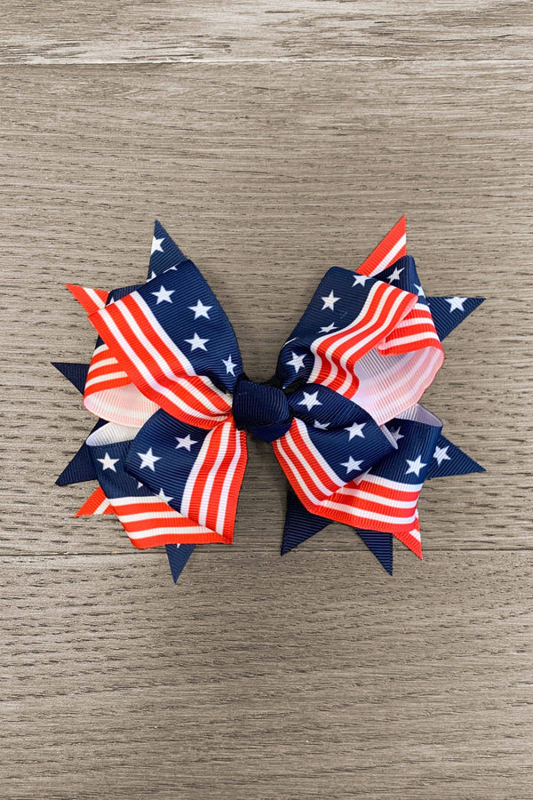 Navy Stars & Stripes Bow - Sparkle in Pink