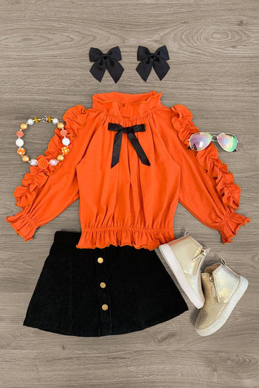 Orange & Black Corduroy Skirt Set | Sparkle In Pink