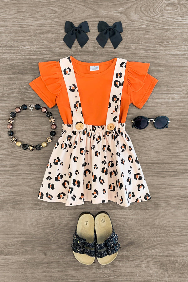 Orange & Cheetah Suspender Skirt Set - Sparkle in Pink