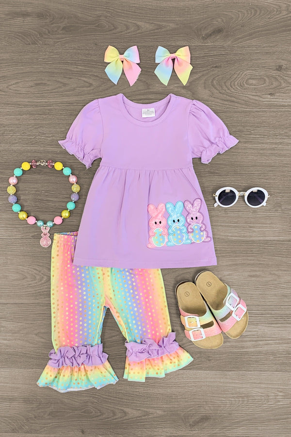 Pastel Bunny Polka Dot Capri Set - Sparkle in Pink
