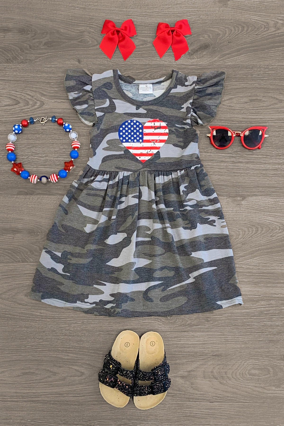 Patriotic Heart Camo Dress - Sparkle in Pink