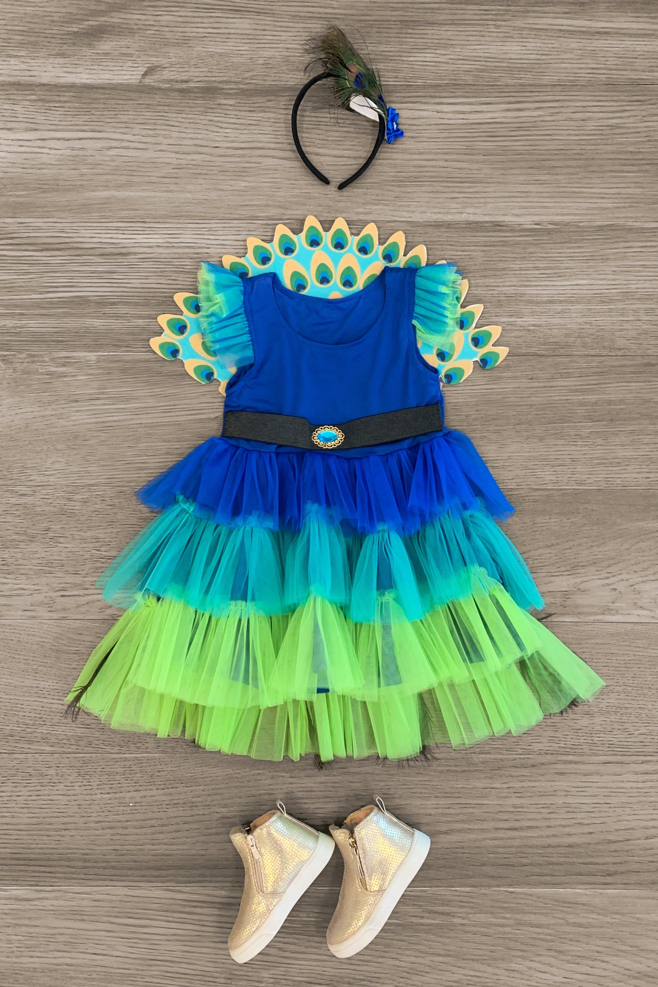 Baby Peacock Tutu Dress Infant Girls Mermaid Crochet Tulle Dress with  Hairbow Children Birthday Party Costume