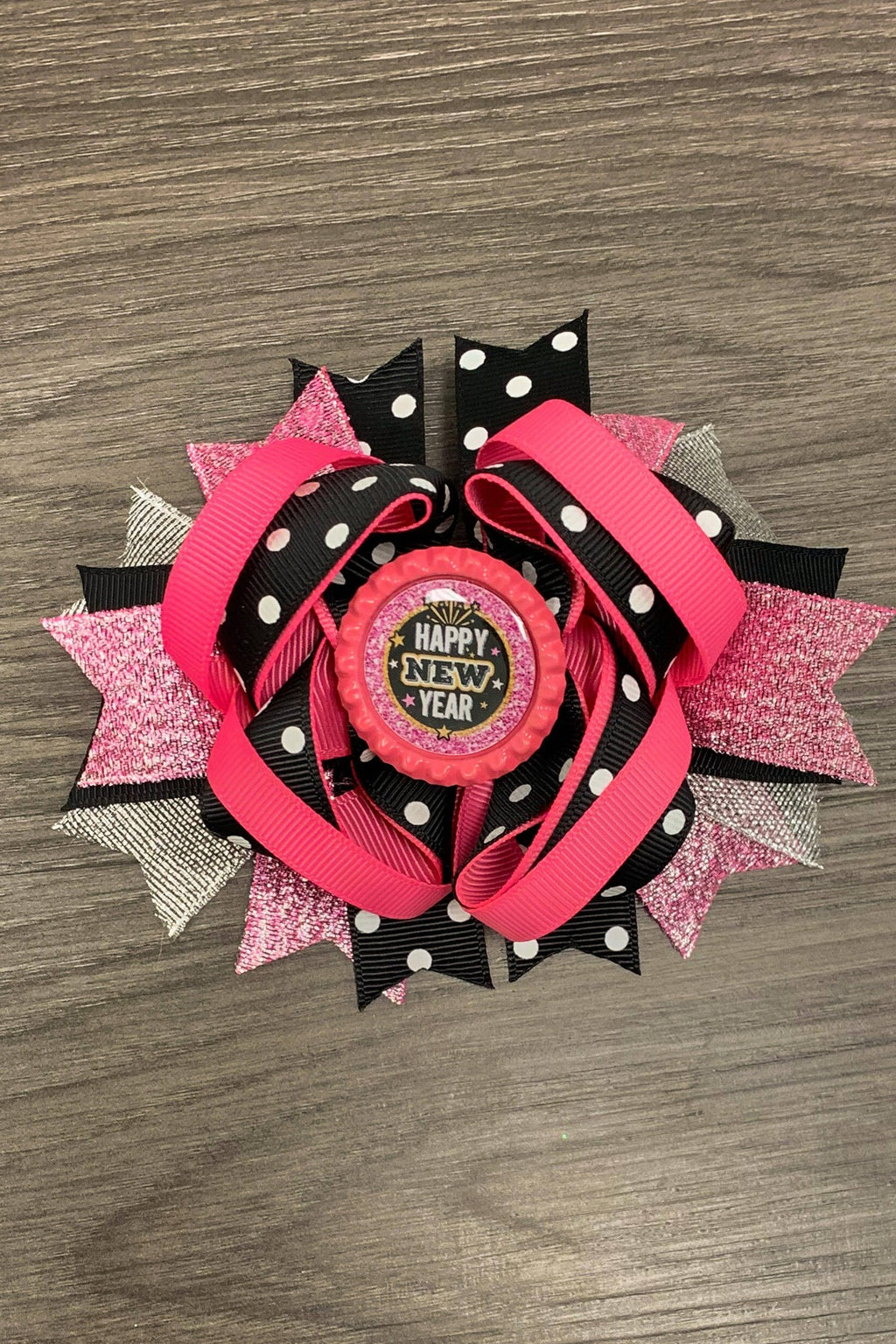 Pink & Black "Happy New Year" Bow - Sparkle in Pink