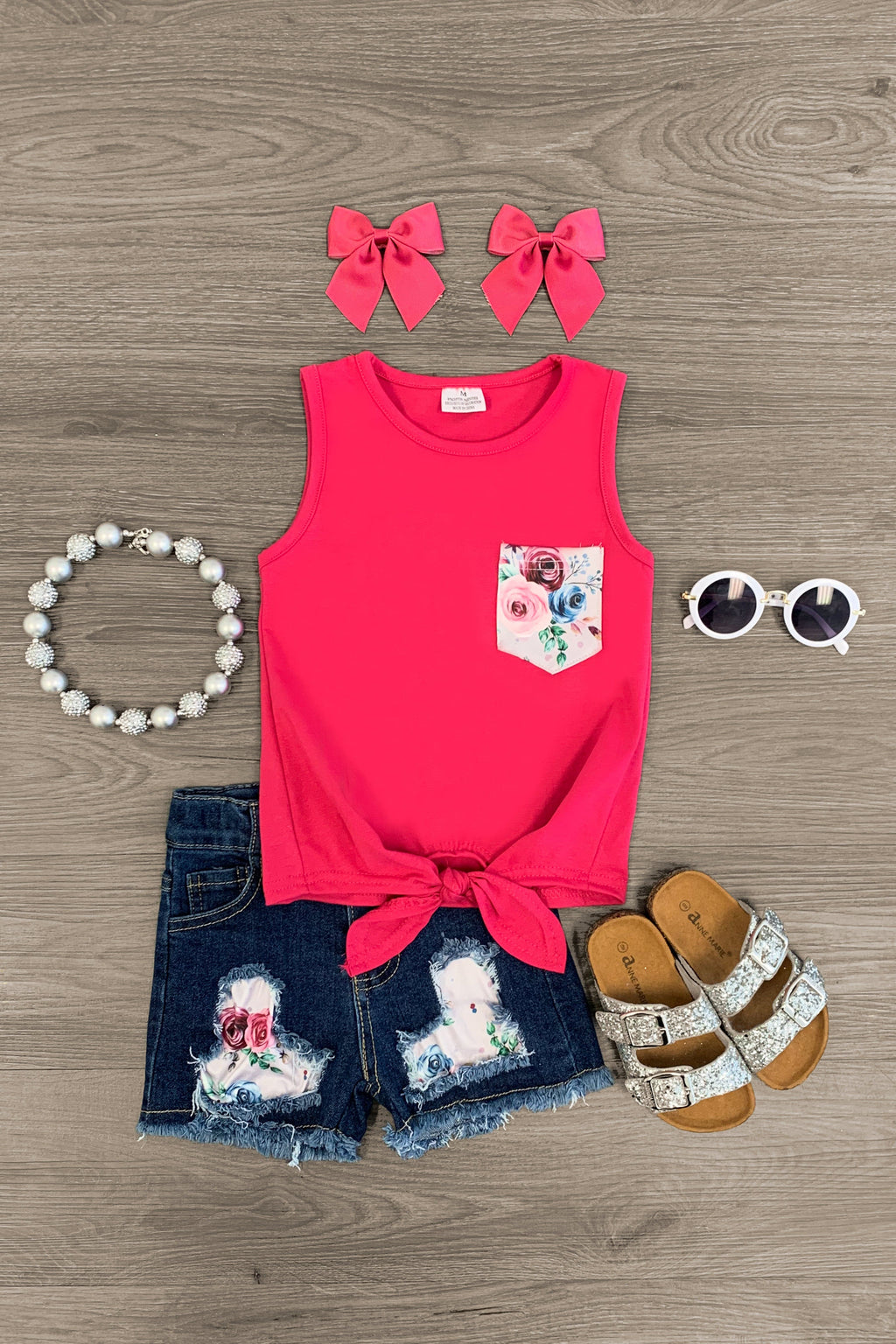 Pink Rose Floral Denim Short Set - Sparkle in Pink