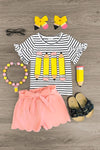 Pink Striped Glitter Pencil Short Set - Sparkle in Pink