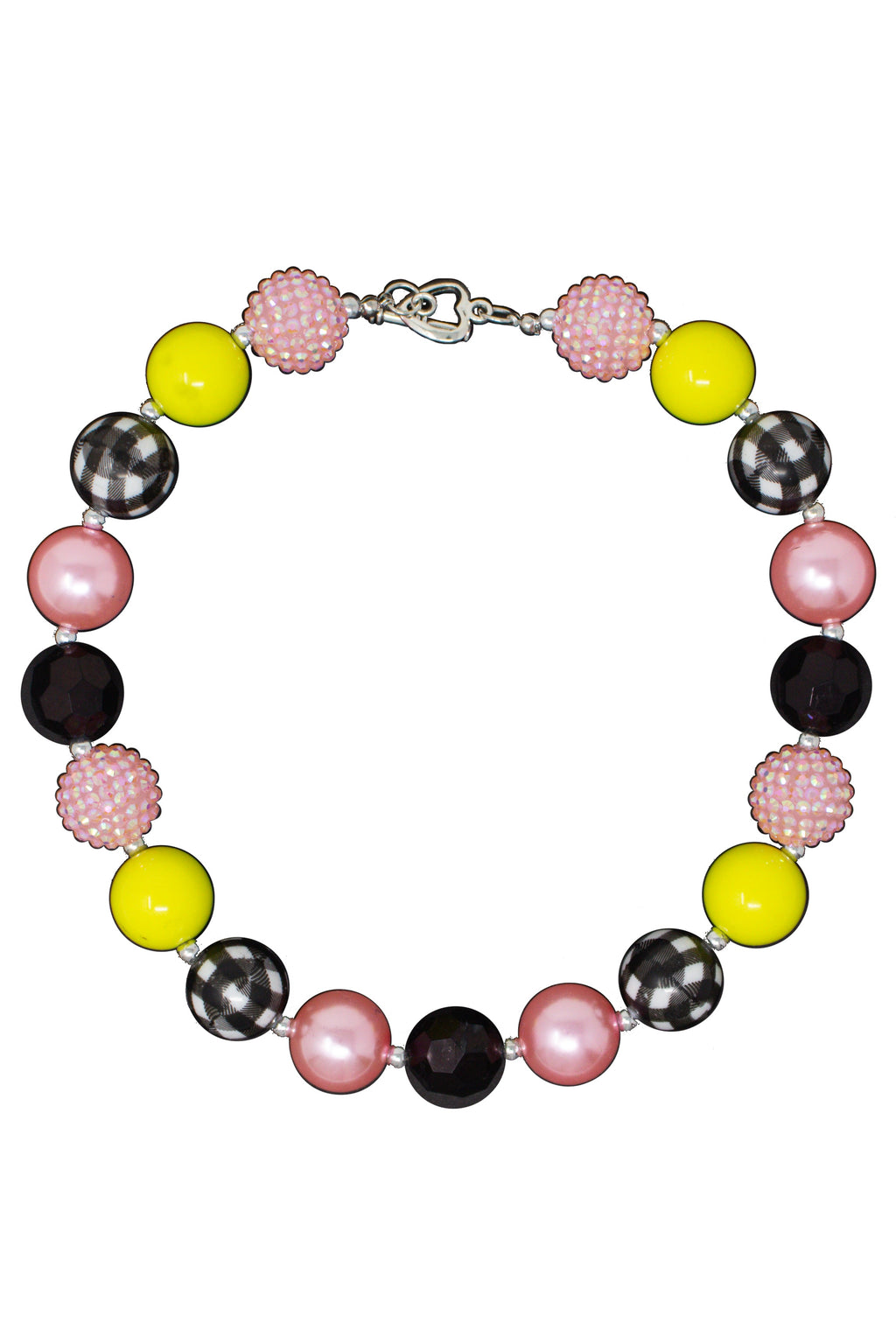 Pink & Yellow Plaid Bubblegum Necklace - Sparkle in Pink