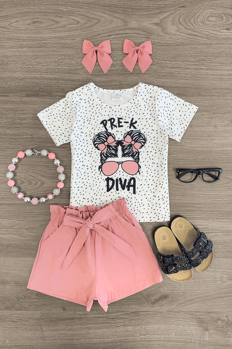 "Pre-K - 5th Grade Diva" Blush Short Set - Sparkle in Pink