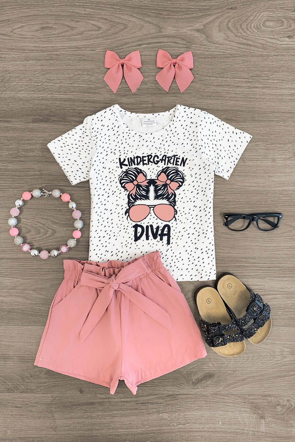 "Pre-K - 5th Grade Diva" Blush Short Set - Sparkle in Pink