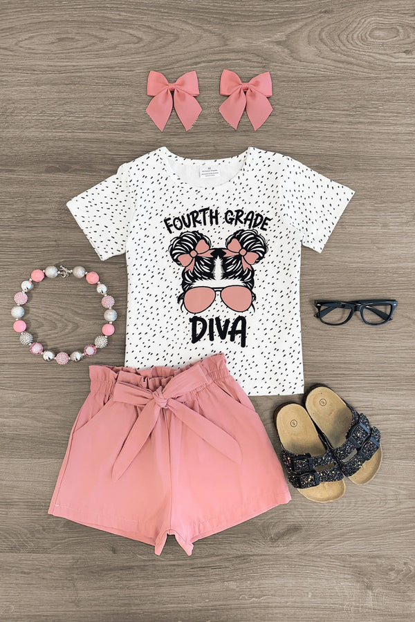 "Pre-K - 5th Grade Diva" Blush Short Set - Sparkle in Pink
