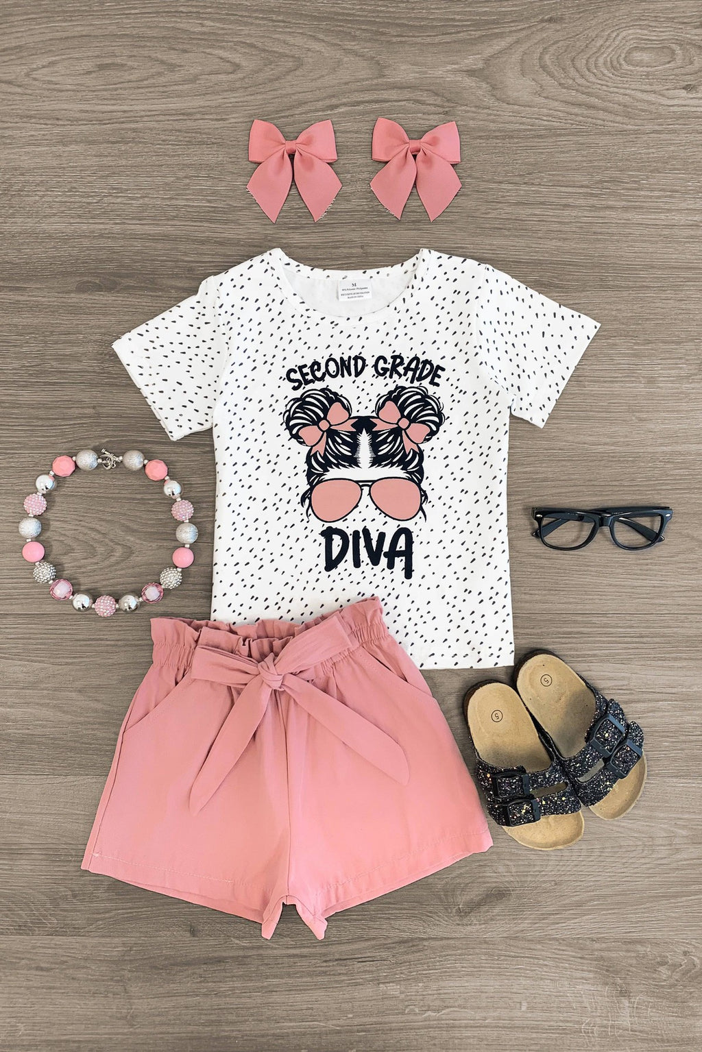 "Pre-K - 5th Grade Diva" Blush Short Set - Sparkle in Pink