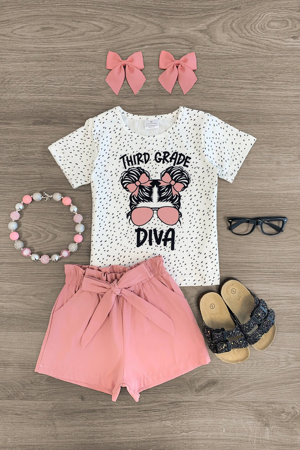 "Pre-K - 5th Grade Diva" Blush Short Set - Sparkle in Pink