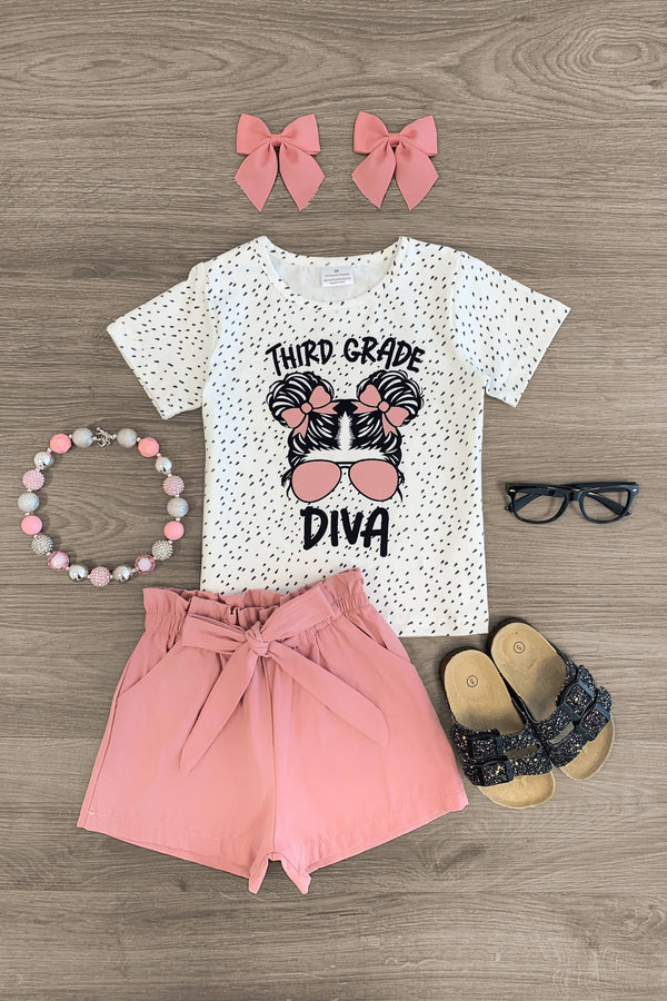 "Pre-K - 5th Grade Diva" Blush Short Set - Sparkle in Pink
