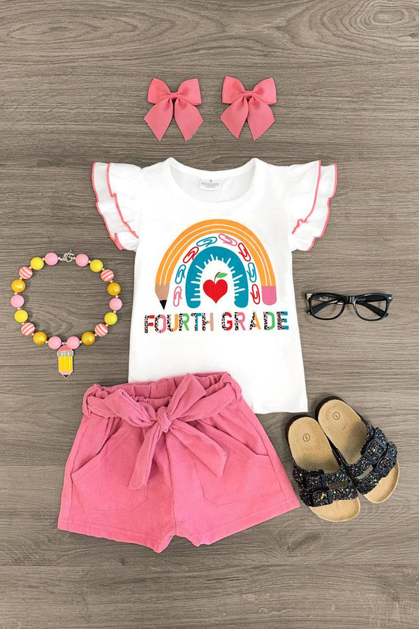 "Preschool - Fifth Grade" Rainbow Short Set - Sparkle in Pink