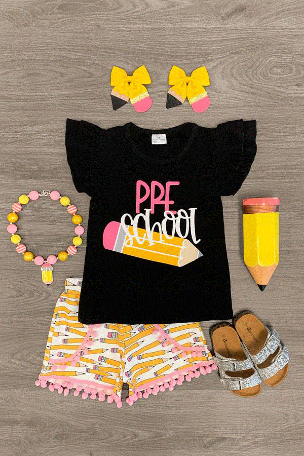 "Preschool, Kindergarten & 1st Grade" Pencil Short Set - Sparkle in Pink