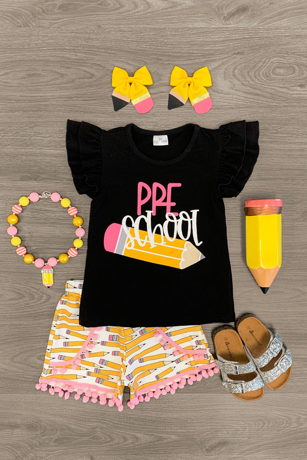 "Preschool, Kindergarten & 1st Grade" Pencil Short Set - Sparkle in Pink