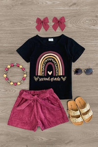 "Preschool - Sixth Grade" Plum Corduroy Short Set