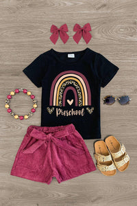 "Preschool - Sixth Grade" Plum Corduroy Short Set
