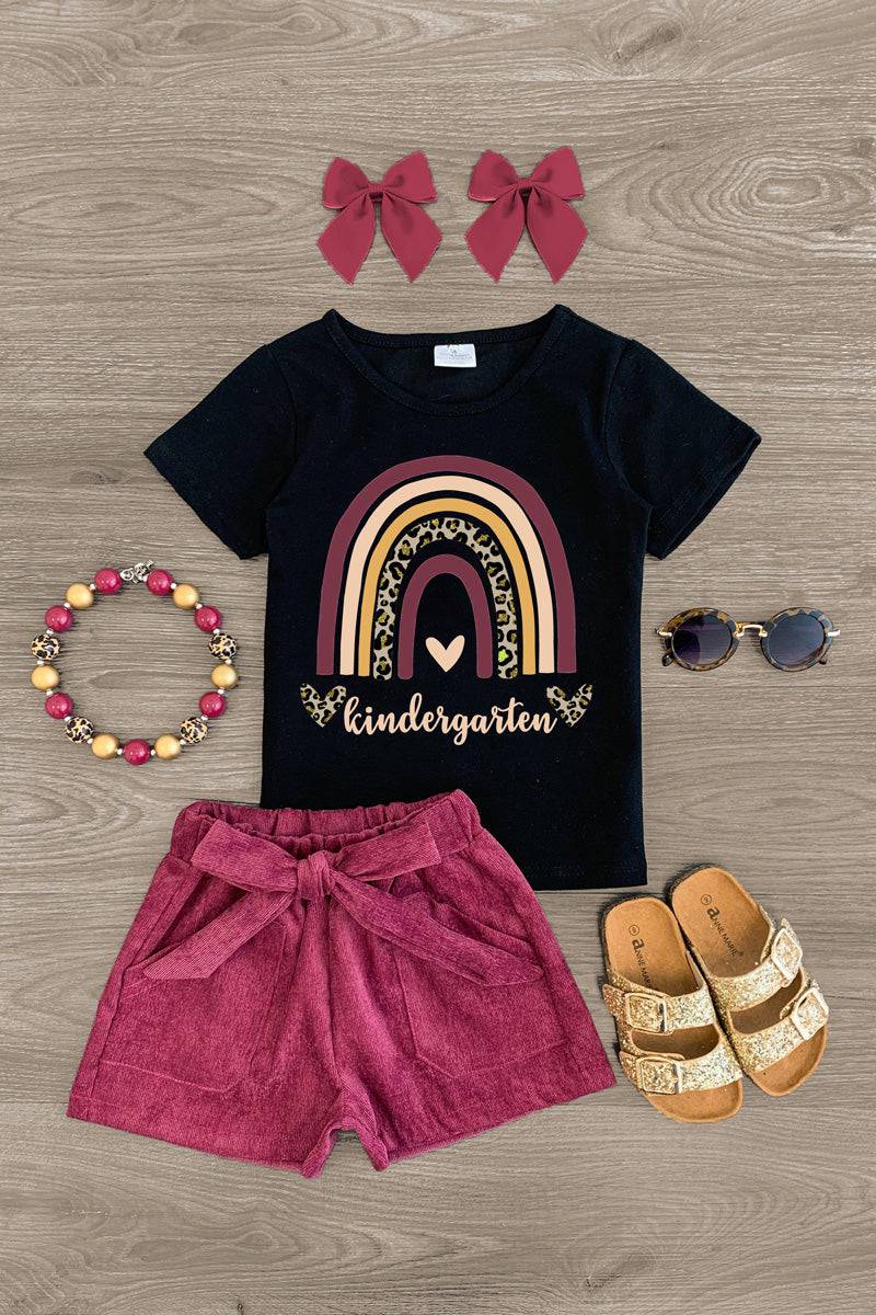 "Preschool - Sixth Grade" Plum Corduroy Short Set - Sparkle in Pink