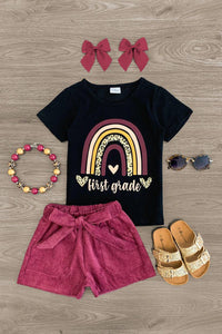 "Preschool - Sixth Grade" Plum Corduroy Short Set