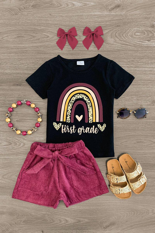 "Preschool - Sixth Grade" Plum Corduroy Short Set - Sparkle in Pink