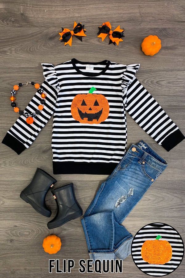 Pumpkin Flip Sequin Ruffle Top - Sparkle in Pink