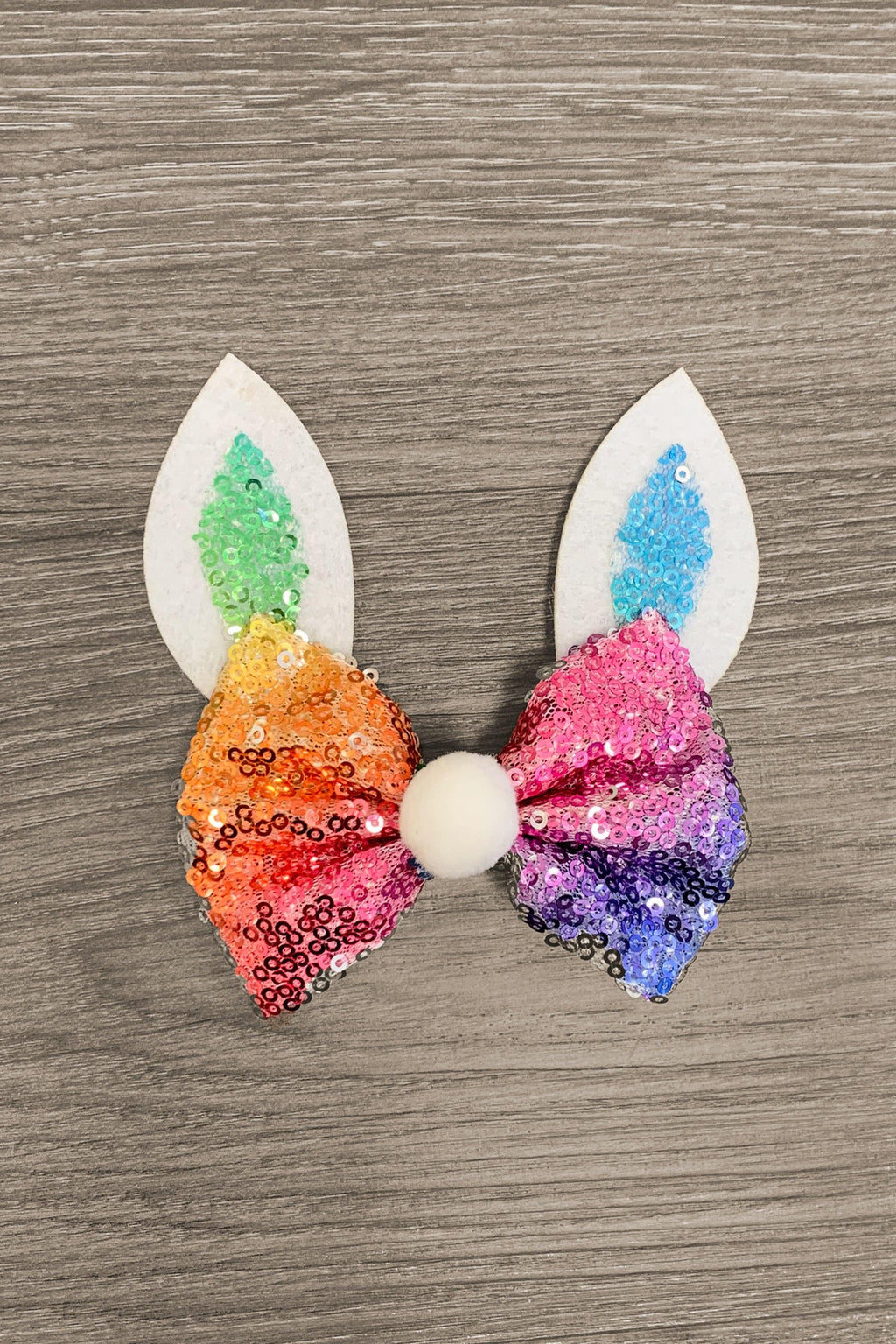 Rainbow Sequin Bunny Bow - Sparkle in Pink