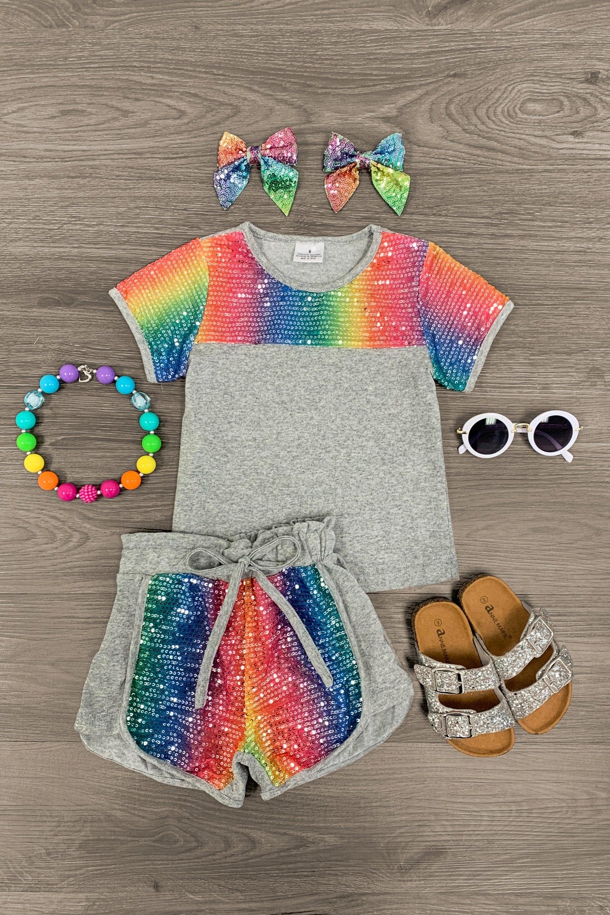 Conjunto de pantalón corto de lentejuelas arco iris - Sparkle in Pink