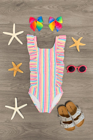 Rainbow Stripes Swimsuit Set - 1 Piece | Sparkle In Pink