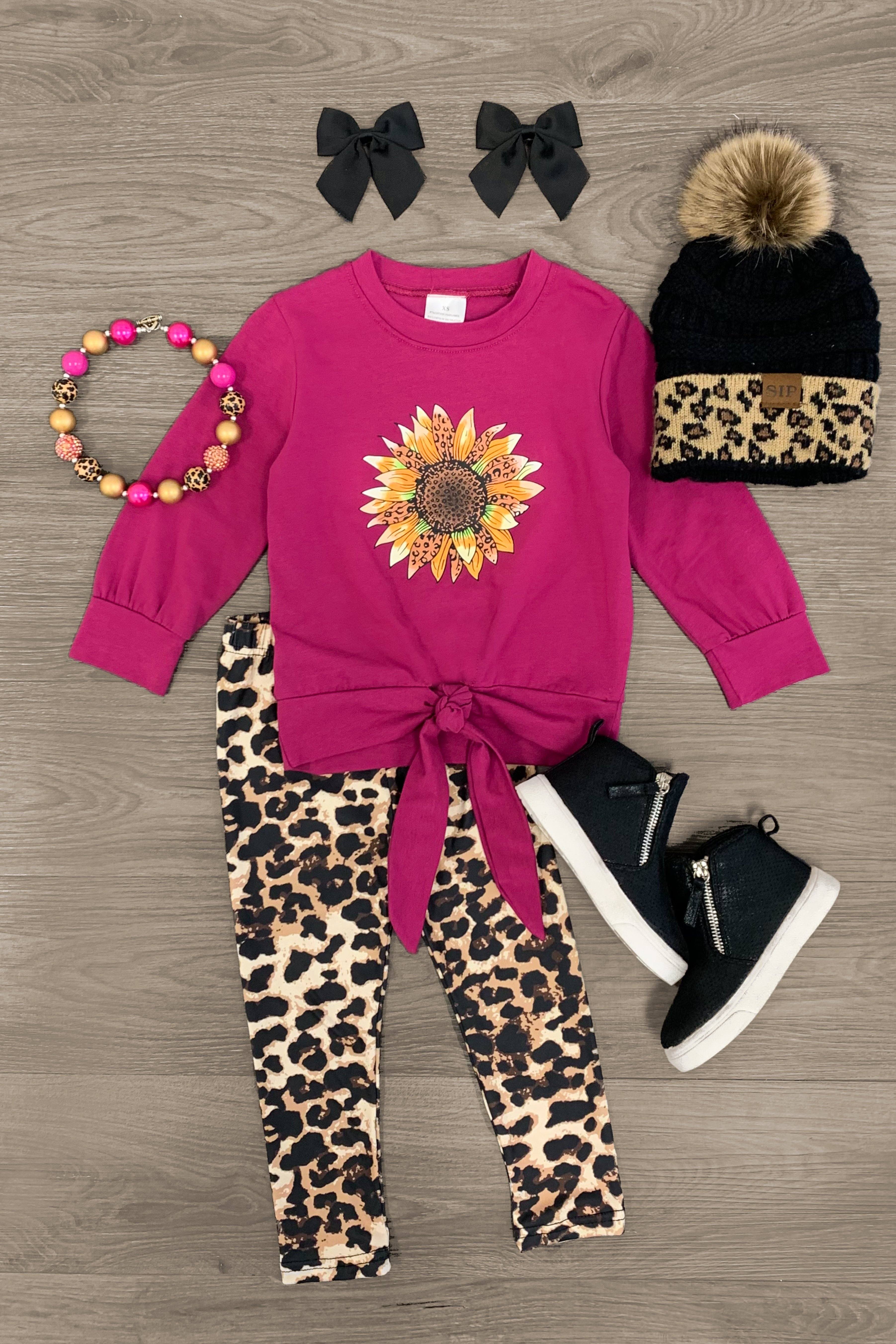 Plum Cheetah Sunflower Legging Set | Sparkle In Pink