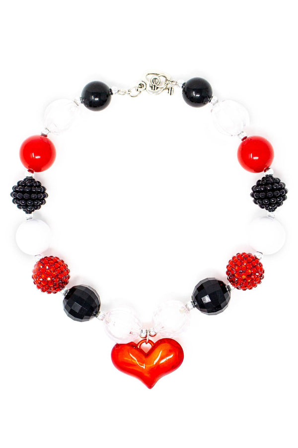 Red & Black Heart Bubblegum Necklace - Sparkle in Pink