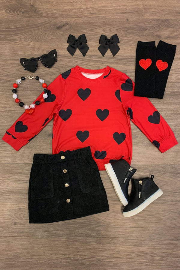 Red & Black Hearts Corduroy Skirt Set - Sparkle in Pink